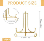 10 Pcs 4 Inch Metal Golden Display Stand, Metal Plate Stands Picture Stands for Display, Picture Holder Stand, Frame Stand