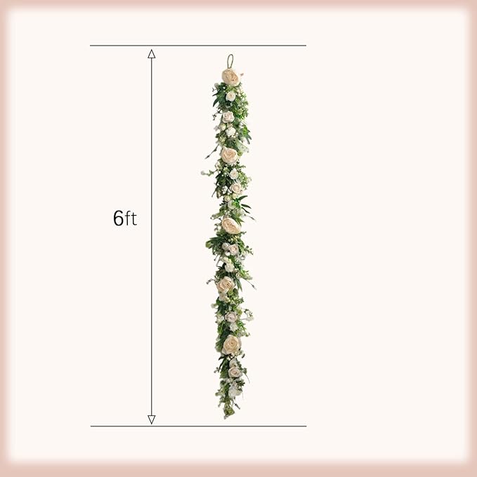 idyllic 6ft Spring White Peony Climbing Vine Decoration Artificial Floral Garland for Front Door Window Porch Mantel Staircase Table Runner Wedding Indoor Outdoor Home Decor