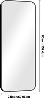 BONEWEI 24x60 inch Bathroom Mirror,Black Rectangle Mirror,Wall Mounted Bathroom Frame Vanity Mirror with Round Corner for Bedroom Living Room,Entryway Hangs Horizontal or Vertical