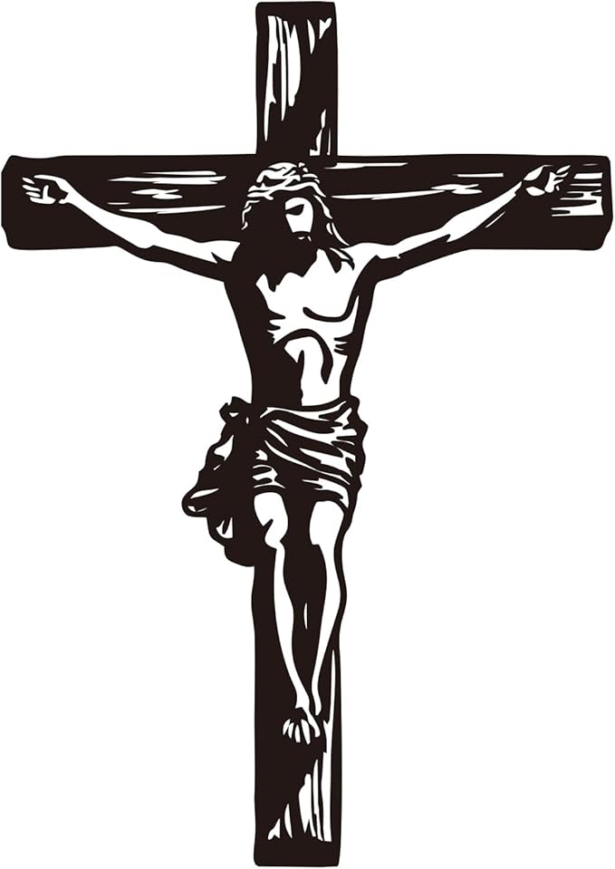 Black Metal Cross Wall Decor - Two Nails Crosses Design, Hollow Out Artistic Hanging Ornament for Home Church Decoration（12.6"x16.5"） (Crucifix Cross)
