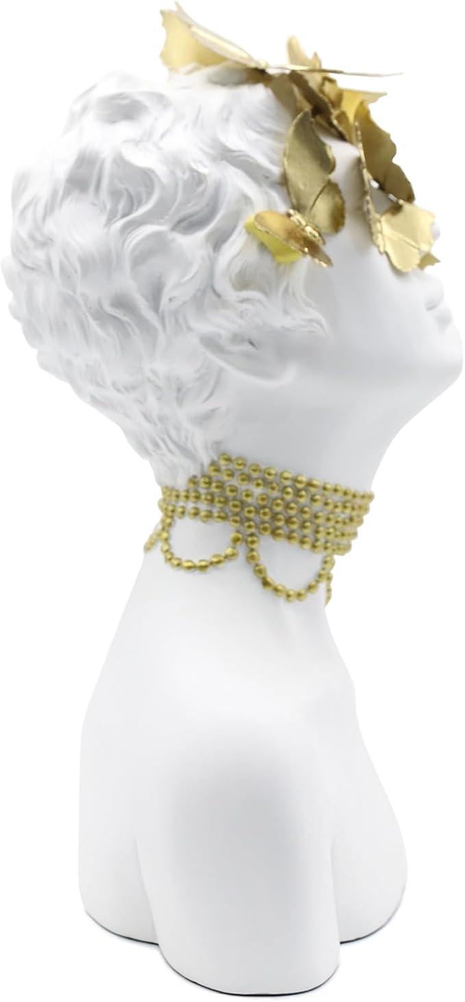 Lukitas Lady Bust Figurine Home Decor, Art Butterfly Kiss Princess Statue and Sculpture, Creative Desktop Decoration for Office Living Room, White, Resin 14.5''