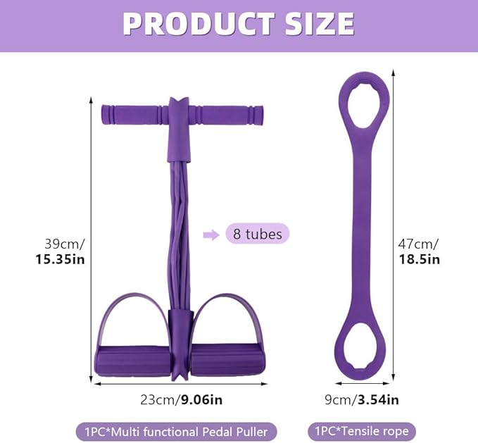 Fitness Resistance Bands- 6 Tube Pedal Ankle Puller with Handle & Tensile Rope for Exercise Sit Up Exercise Equipment Elastic Home Gym Equipment for Women Men