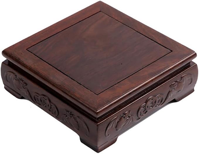 GOLDY&WENDY Square Solid Wood Base Handmade Carved Rosewood Display Stand Vase Teapot Aquarium Lamp Pedestal