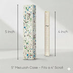 SURI Mezuzah with Printed Scroll for Door – 5 Inch Terrazzo Cream and Turquoise Mezuzah Case, Self-Stick Modern Mezuza Cover, Fits a 4 Inch Scroll, Gift Box Included
