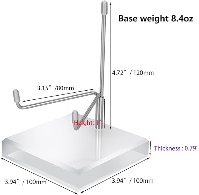 4 x 4 x 5.5 Inch Large Crystal Holder Acrylic Display Stands with Adjustable Metal Arm Rock Show Solid Riser Clear Block for Showcasing Geodes Mineral Specimens Amethyst Stone Easel Collectibles