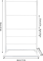 5-Tier Freestanding Ribbon Organizer Rack, White Metal Scarf Storage Display Stand for Craft Room, Gift Wrapping Paper Towel Hanger, Floor Standing Hanging Shelf for Home Store