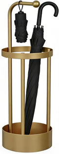 Golden Metal Umbrella Stand, 65cm Freestanding Umbrella Holder with Hooks, Round Base Umbrella Rack for Long & Foldable Umbrellas, Sturdy Iron Umbrella Organizer for Entryway, Home, Office, Hotel