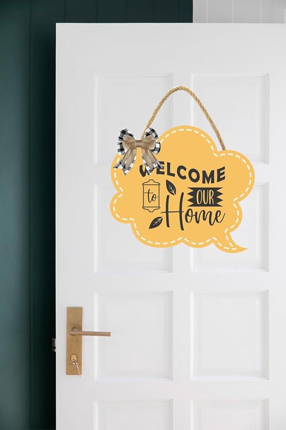 Welcome To Our Home Sign for Front Door 12'' Bubble Shape Wood Sign Hanging Decor Outdoor sign for Farmhouse porch Wall Pediments Decorations