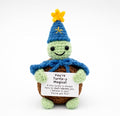 Handcrafted Crochet Witch Doll, Small 2.5x1.5x4 Inch Decorative Plush Figure, Yarn Material, Magical Theme, Inspirational Signs, for Ages 13+ (Turtle Wizard)