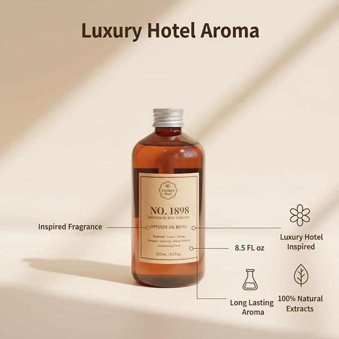 Luxury Hotel Scent Reed Diffuser Oil Refill(8.5 FL oz) | No.1898 Hotel Collection Diffuser Oil Inspired by Ritz Carlton for Home&Office| Long-Lasting for Machine, Room Spray, Air Freshener, HVAC