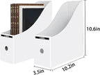 Limitliho 2 Pack White Magazine Holde, Vertical Book Bins for Classroom and Library Use, 10.6'' ×10.2'' ×3.5'' Inch Vertical File Folder Box