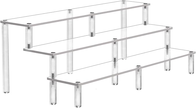AZEAM 15 3/4 Inch Acrylic Riser Display Shelf,3 Tier Display Riser for Figures Display Stand Large Risers for Display Cupcake Perfume Organizer Cologne Makeup Collection Countertop Desktop Tabletop