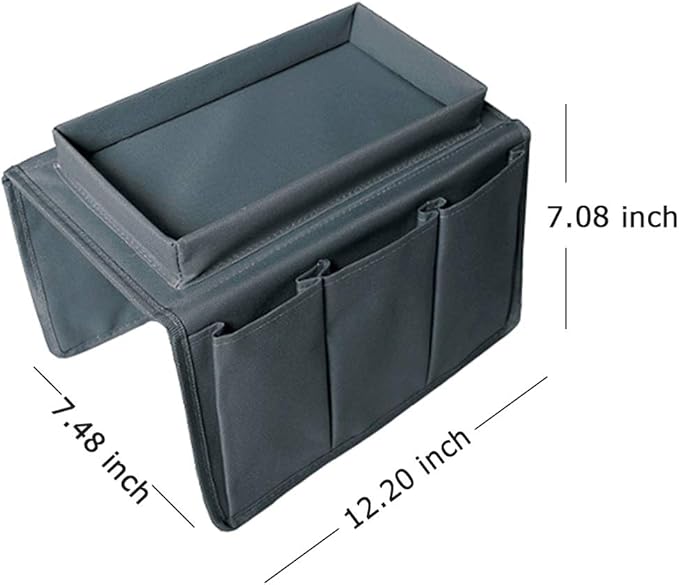 Sofa Armrest Organizer, Couch TV Remote Storage Organizer with Pockets for Recliner Armchair Snacks Glasses Smartphone Magazines Pouch (Gery)