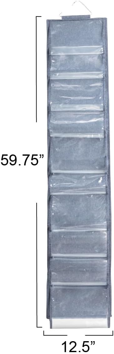 Household Essentials Over-the-Door Cotton Blend and Plastic Shoe Organizer with 20 Storage Pockets, Denim