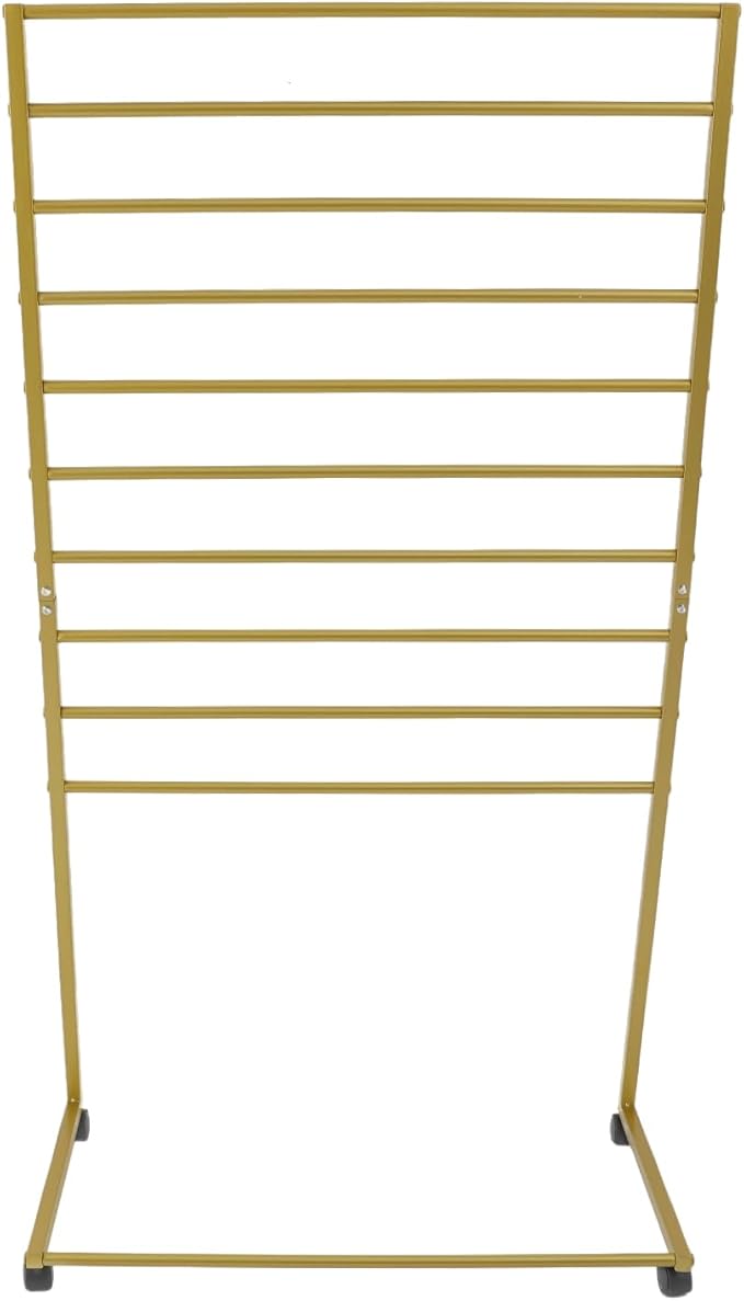 DouSeiAi 10-Tier Movable Scarf Organizer Holder Accessory Display Stand, Freestanding Metal Organizer Rack for Retail Stores, Towel, Belts, Ties, and Pants (Gold, 10-Tier)
