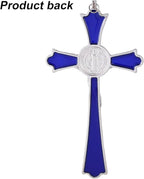 VINETEN Blue Enamel Crucifix Wall Cross -Saint Benedict Metal Wall Art-Cross Give Blessing and The Spiritual Sacred -Crucifix Gift for Grandma, boys Baptism Gift