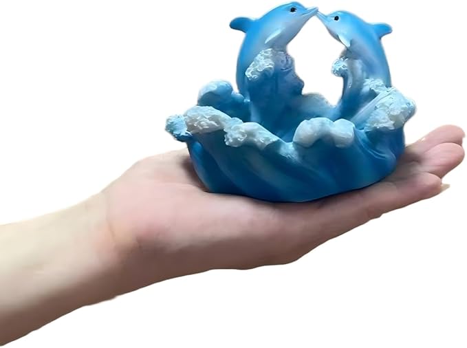 Dolphin Resin Statue with Wave Base,Coffee Table Decor,Small Desktop Decor for Home Office Shelf, Mini Bowl for Keys Coins Jewelry, Romantic Gift for Mom Girlfriend Grandma.