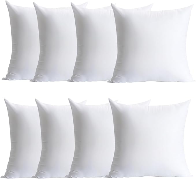 Plush and Durable Throw Pillow Inserts - 16 x 16 inches Set of 8, Hypoallergenic Polyester Fiber Fill - Perfect for Decorative Cushion Covers, Sofa and Bed Accent