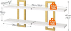 HOOBRO Floating Shelves, 15 Inch Wall Shelf Set of 2, Wall Mounted Storage Shelves 2-Tier, Hanging Bathroom Shelves, for Living Room, Bedroom, Bathroom, Kitchen, White and Gold DW32BJ01