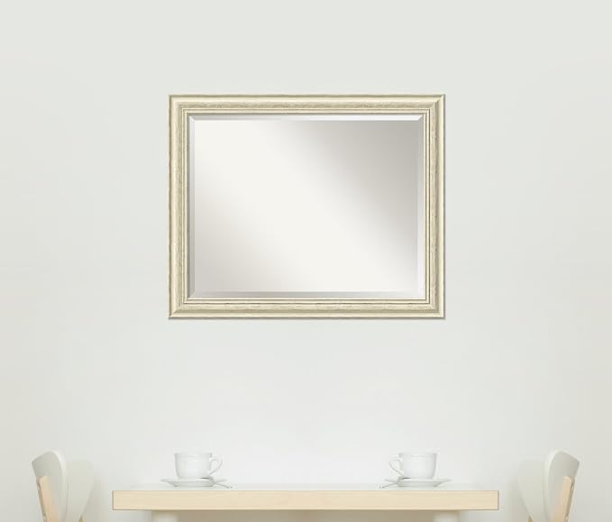 Amanti Art White Wall Mirror 26x32 Country White Wash Rectangle Bathroom Mirror for Wall Decor Living Room, Large Country Rustic Wood Frame, Hangs Horizonally and Vertically, Bathroom Decor, Beveled