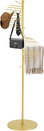 Scarf Organizer Stand, 67" Freestanding Scarf Display Rack with 30 Rods, Metal Spiral Scarf Holder Belt Pants Hanger for Commercial Clothing Retail Store Home, Space Saving Shelves(Gold)