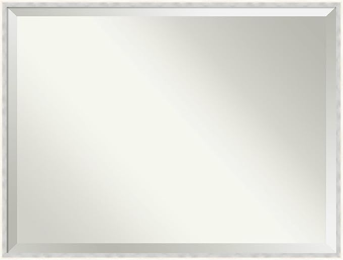 Amanti Art White Wall Mirror 31x41 Paige White Silver Rectangle Bathroom Mirror for Wall Decor Living Room, X-Large Modern Wood Frame, Hangs Horizonally and Vertically, Bathroom Decor, Beveled Edge