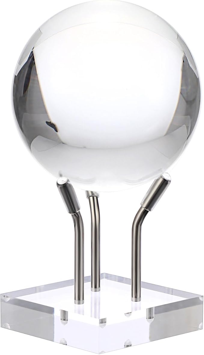 Hipiwe Metal Arm Display Stand Easel with Acrylic Base Decorative Crystal Ball Stand for Sphere Mineral Geodes Rock Fossils Seashell, Large