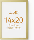 14x20 Aluminum Metal Picture Frame,Tempered Glass Gold Photo Frame 14x20 for Family Photo,Posters,Art,Document to Wall Mount Horizontally or Vertically