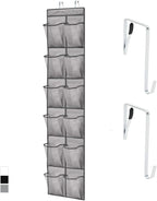 GORILLA GRIP Over the Door Shoe Organizer, 12 Large Breathable Mesh Pockets, Space Saving Hanging Storage Holder, 2 Hook Closet Rack Hanger, Hangs on Closets for Shoes, Accessories, 64H x 9.5W Grey