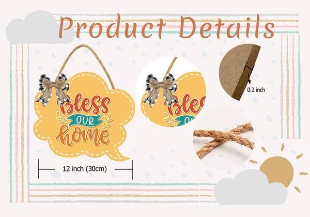Bless This Home Sign for Front Door 12'' Bubble Shape Wood Sign Hanging Decor Outdoor sign for Farmhouse porch Wall Pediments Decorations