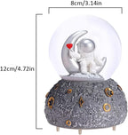 Astronaut Snow Globe Music Box, 80MM Musical Glitter Snow Globe with Color Changing LED Lights, Home Decor Birthday Gifts for Men Women Boys and Girls (Silver)