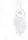 Dreamlike White Tree of Life Dream Catcher Wall Decor with Healing Crystal Stone Handmade Feather Dream Catchers Decoration Wall Hanging for Girls Bedroom Living Room Wedding Party Home Décor