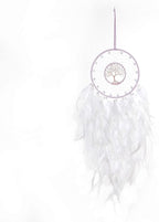 Dreamlike White Tree of Life Dream Catcher Wall Decor with Healing Crystal Stone Handmade Feather Dream Catchers Decoration Wall Hanging for Girls Bedroom Living Room Wedding Party Home Décor