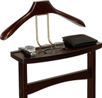 Proman Products Ashton Valet Suit Stand with Top Tray, Contour Hanger, Trouser Bar and Shoe Rack, 17" W x 14" D x 42" H, Dark Mahogany