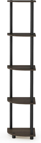 Furinno TURN-N-TUBE Corner Shelf Set of 2, 5-Tier Corner Bookshelf, Open Storage Shelves, for Organization and Storage, Living Room, Home Office, Garage, Dark Brown Grain