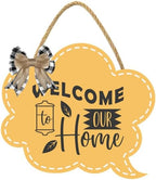 Welcome To Our Home Sign for Front Door 12'' Bubble Shape Wood Sign Hanging Decor Outdoor sign for Farmhouse porch Wall Pediments Decorations