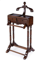 Pemberly Row Contemporary Clothing Valet Stand, 22" W x 17.5" D x 46.25" H, Rubberwood and Poplar Hardwood, Antique Cherry Finish, 2 Drawers, Decorative Legs, Bedroom or Office Wardrobe Display Piece