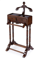 Pemberly Row Contemporary Clothing Valet Stand, 22" W x 17.5" D x 46.25" H, Rubberwood and Poplar Hardwood, Antique Cherry Finish, 2 Drawers, Decorative Legs, Bedroom or Office Wardrobe Display Piece