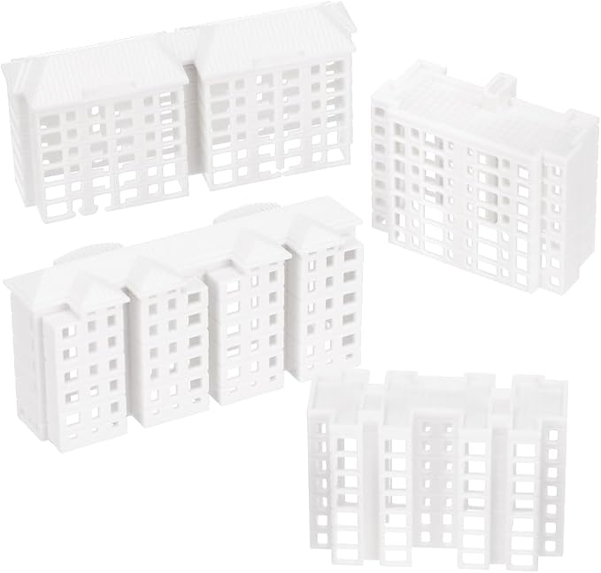 Wakauto Miniature Apartment Building Architectural Model White Plastic Dollhouse City Sand Table Models - for Home Decoration Gift for Architecture Lovers 4 Styles Included