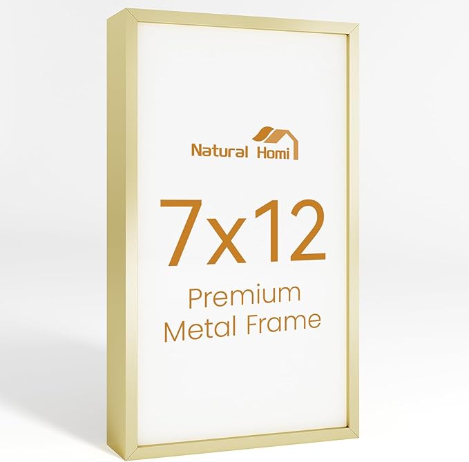 7x12 Aluminum Metal Picture Frame,Tempered Glass Gold Photo Frame 7x12 for Family Photo,Posters,Art,Document to Wall Mount Horizontally or Vertically