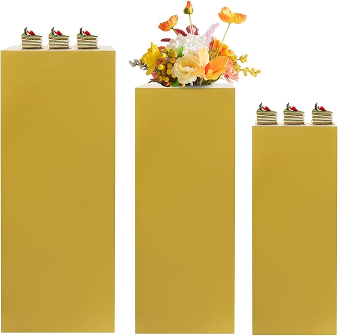 3Pcs Square Display Pedestal Stands Set for Party, Metal Display Stand Plinth Pillars, Cake Stands Pillars for Wedding Birthday Art Decor Risers, 11.8*31.5" (L), 11.02*25.6" (M), 10.24*23.6" (S)