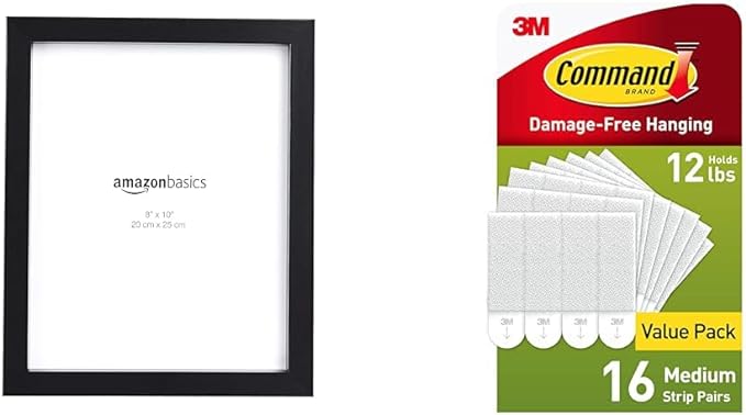 Amazon Basics Rectangular Photo Picture Frame 8" x 10" Pack of 2 & Command Medium Picture Hanging Strips
