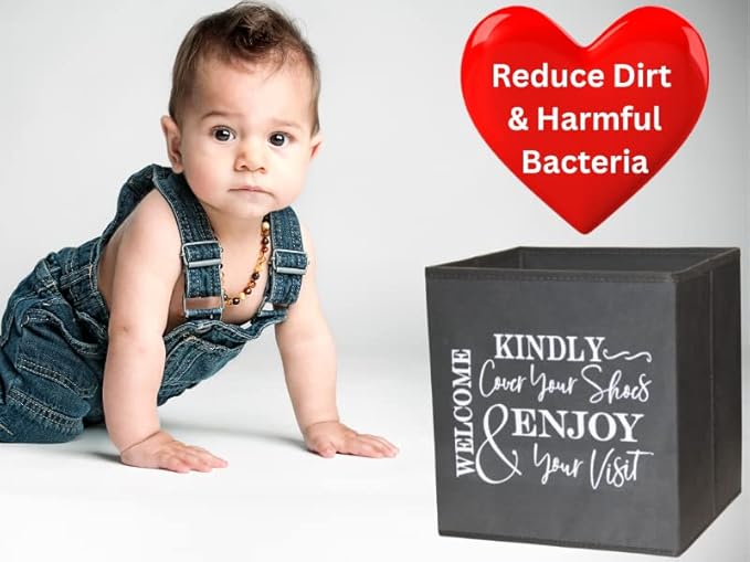 Life Charge Shoe Covers Box - Real Estate Open House Supplies for Realtor Listings. Shoe Cover Holder for Home asks to Please Cover Shoes - Fill with Shoe Booties - Indoor Use | 5 Pack Grey & White