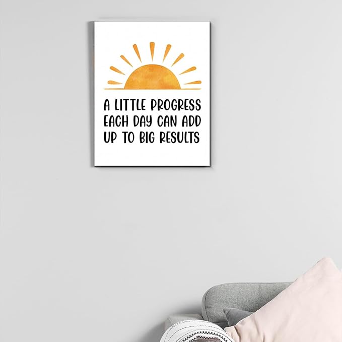 Inspirational Office Wall Art Decor, Motivational Add Up to Big Results Positive Quote Daily Affirmations Artwork Posters for Home Office Gym Classroom Decorations (11.5 X 15 Inches, Framed)