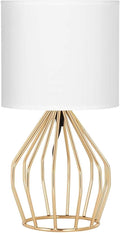 HAITRAL Gold Table Lamp - Modern Style Desk Lamp with Hollowed Out Base Linen Fabric Shade, Small Golden Bedside Lamp for Bedrooms, Living Room