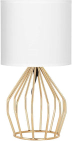 HAITRAL Gold Table Lamp - Modern Style Desk Lamp with Hollowed Out Base Linen Fabric Shade, Small Golden Bedside Lamp for Bedrooms, Living Room