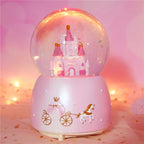 Castle Snow Globes Luminous Music Box Cartoon Christmas Snow House Automatic Spray Rotating Crystal Ball with Color Changing LED Lights for Home Decoration Birthday Gift