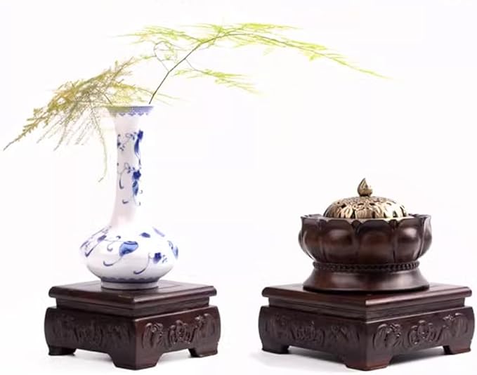 GOLDY&WENDY Square Solid Wood Base Handmade Carved Rosewood Display Stand Vase Teapot Aquarium Lamp Pedestal