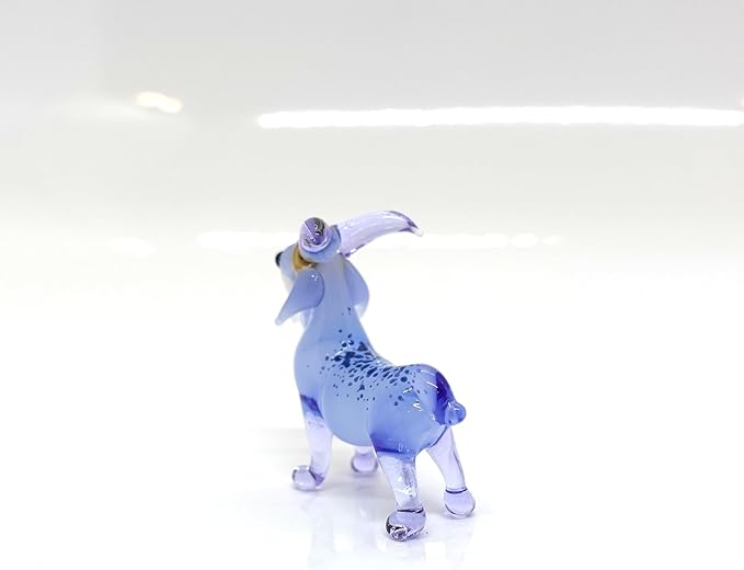 Goat Micro Tiny Figurines Hand Blown Glass Art Animals Collectible Gift Home Décor (Blue Purple)