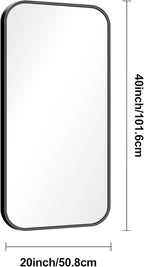 BONEWEI 20x40 inch Bathroom Mirror,Black Rectangle Mirror,Wall Mounted Bathroom Frame Vanity Mirror with Round Corner for Bedroom Living Room,Entryway Hangs Horizontal or Vertical